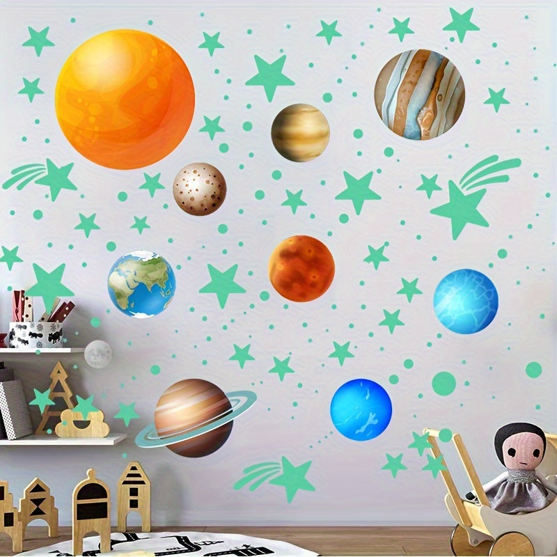 Fluorescent Wall Sticker for Kids Room Dormitory Solar System Galaxy Decor