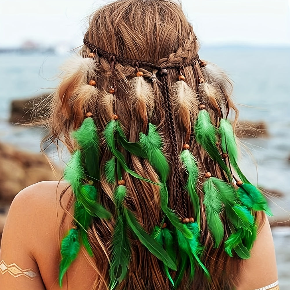 Ayollar uchun faux feather boshband soch aksessuari Boho uslubida, bir o'lcham