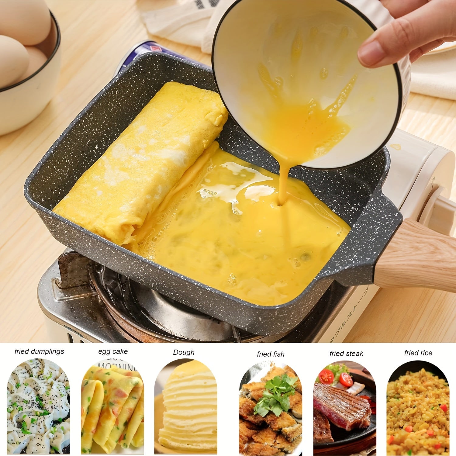 Sartén para tamagoyaki de cuadrado negro, antiadherente, fabricante de omelettes japonés 15x18cm
