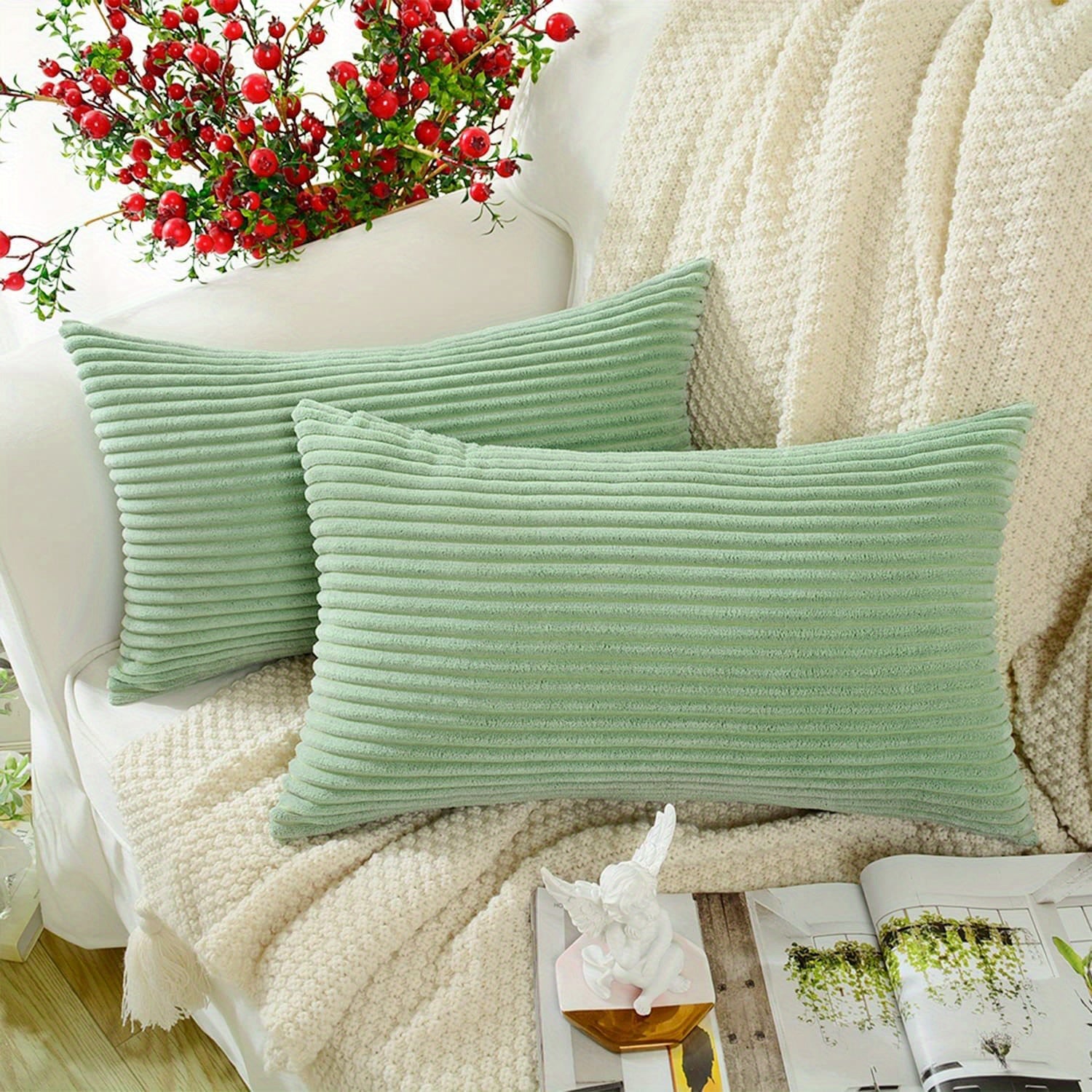 2 Pieces Corduroy Square Cushion Covers Short Plush Home Bedroom Car Living Room Decor