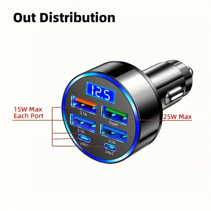 Car Charger Multi Port 2PD 4USB Fast Charging USB C Adapter for Cars