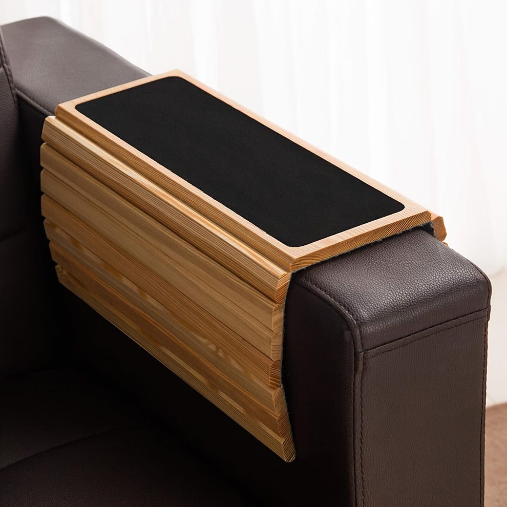 Wooden Sofa Arm Tray for Serving Coffee Snacks and Fruit in Living Room