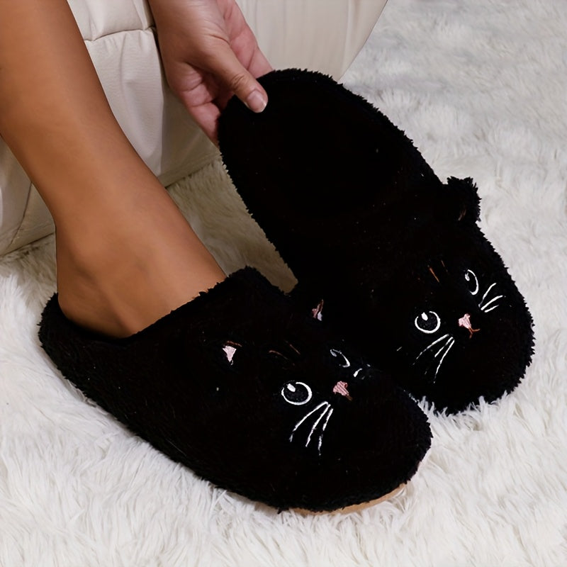 Women's Plush Cartoon Cat Slippers Soft Indoor Warm Comfortable Shoes