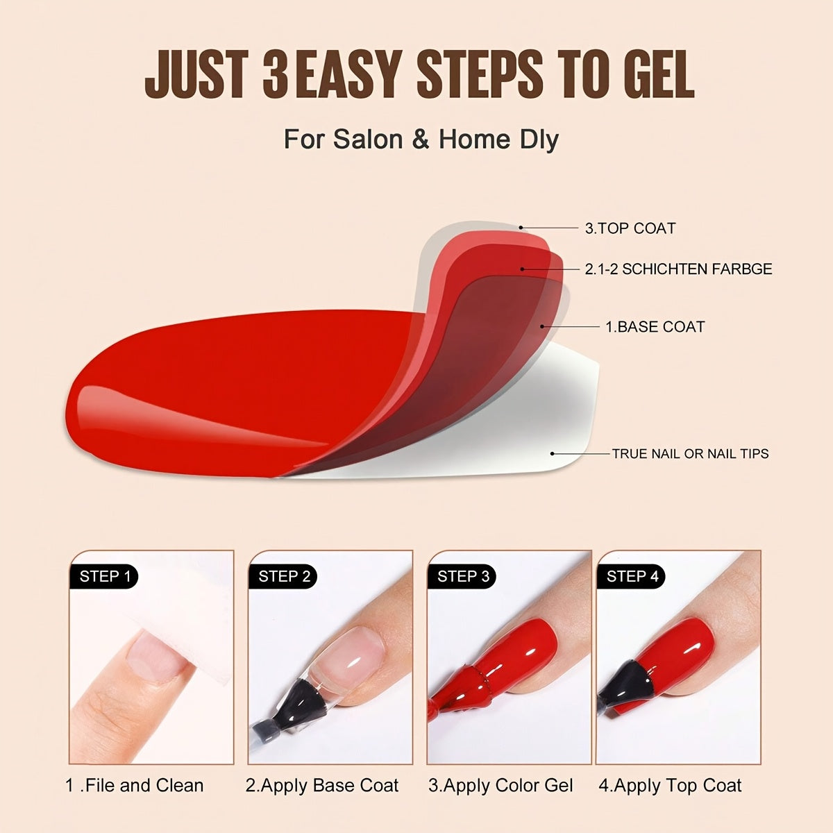 15ml Gel Nail Polish Set with Base and Top Coat UV LED Curable Unscented