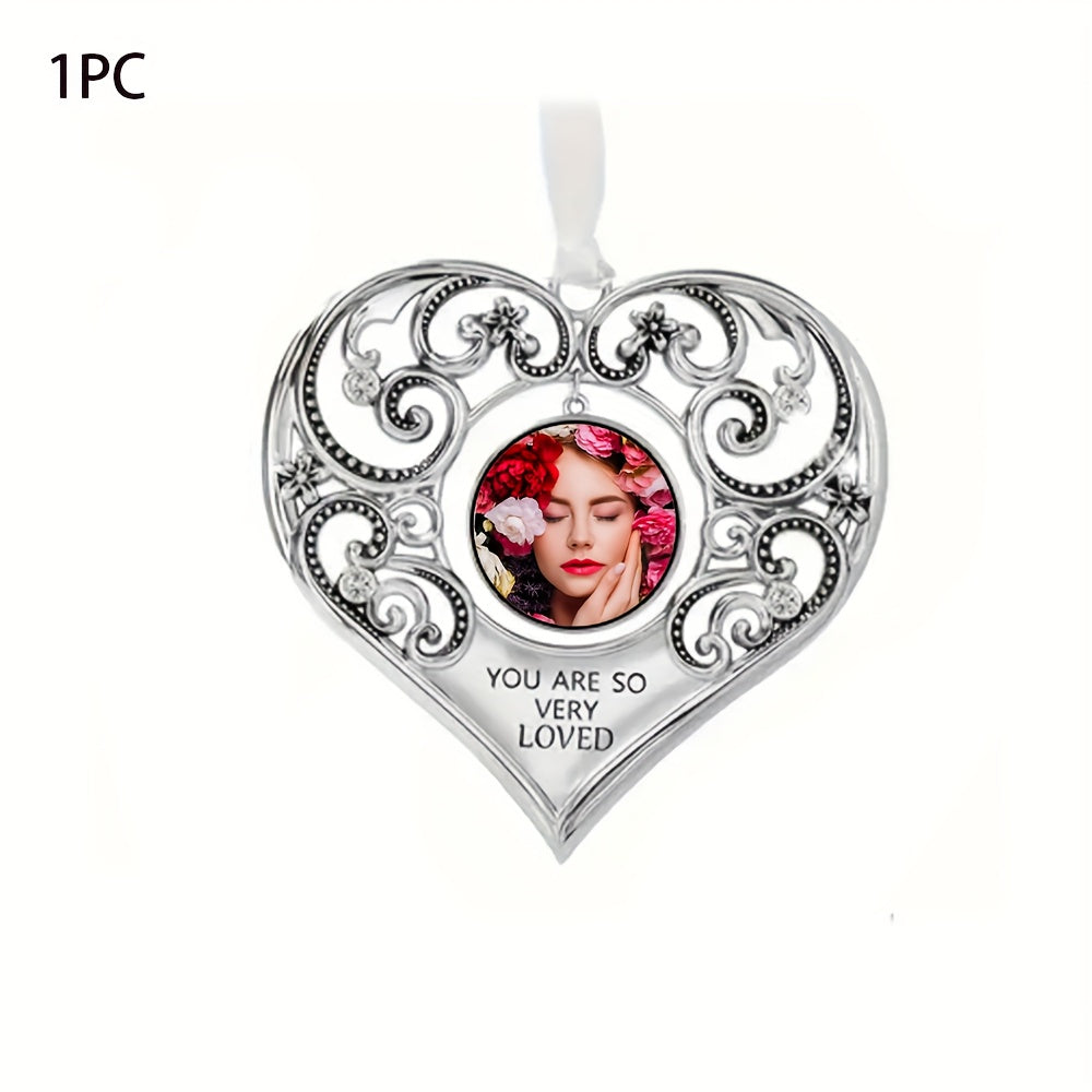 Нержавеющая сталь Сердечный рождественский украшение с индивидуальной фотографией и крыльями ангела