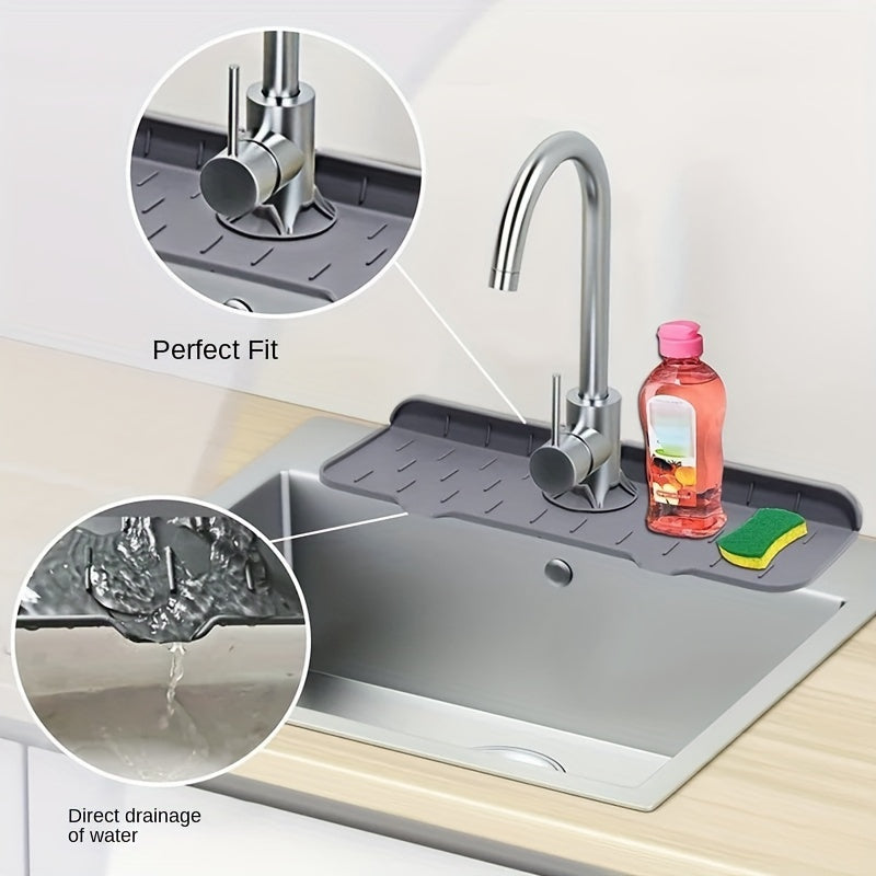 Tapete de silicona para fregadero de cocina absorbente de agua, protector contra salpicaduras, drenaje, impermeable y fácil de limpiar