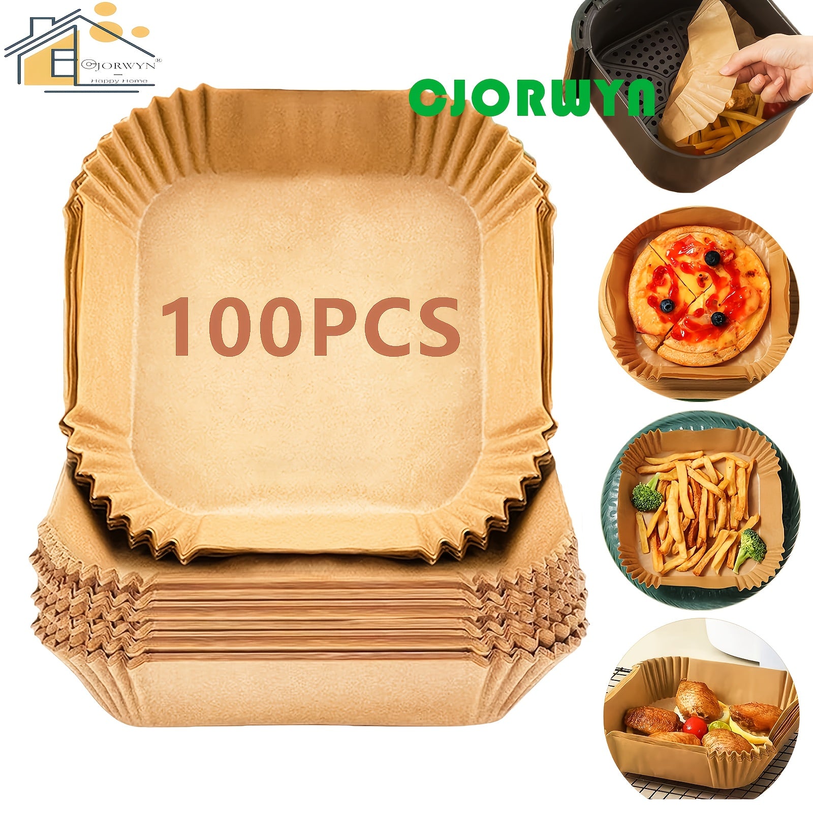 100pcs Air Fryer Disposable Paper Liners Square Parchment Baking Roasting Microwave Non-Stick