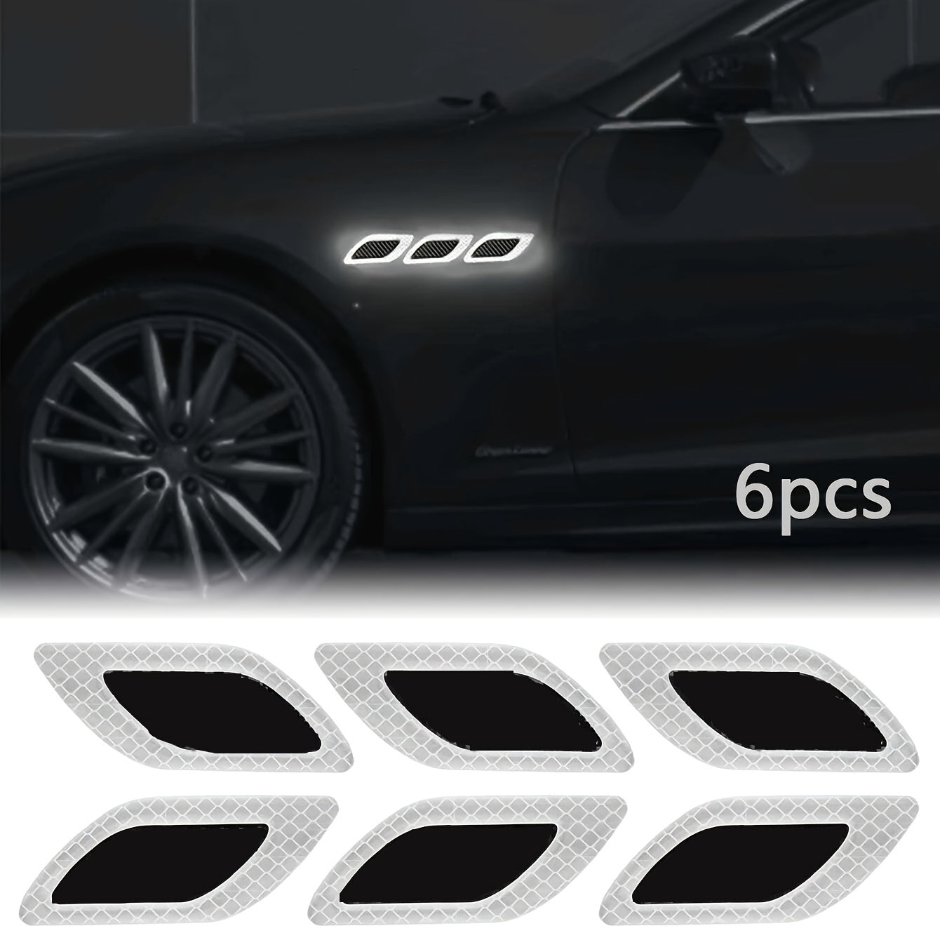 6pcs Car Reflective Decals Plastic Bumper Strips Scratch Masks for Safety