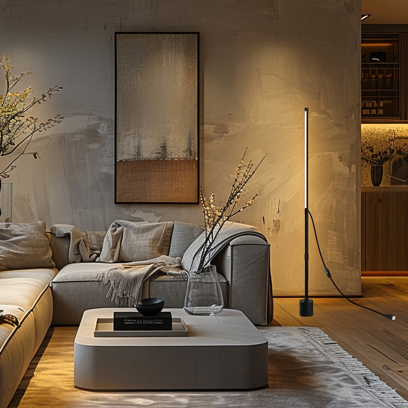 Adjustable Nordic Style LED Corner Floor Lamp with USB Power Black for Living Room Bedroom Gaming Room