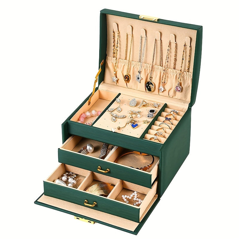 Caja de almacenamiento para joyas con compartimentos para anillos, pendientes, pulseras y collares
