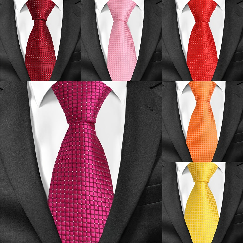 Men's Classic Business Tie Small Plaid Pattern Wedding Tie for Formal Events