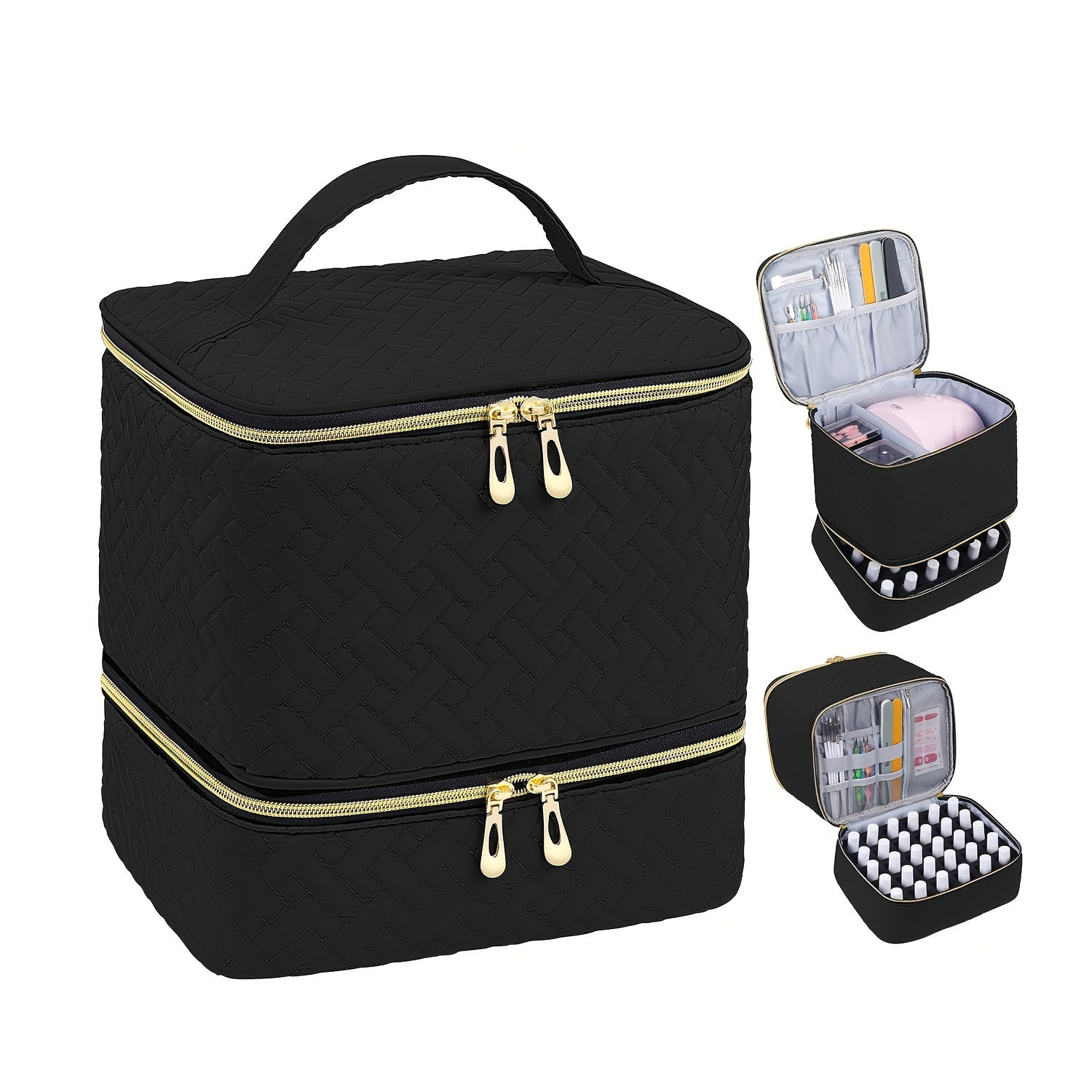 Qopqoqli tirnoq bo'yog'i tashkilotchisi sumkasi, ikki qatlamli, 30 shishani ushlab turadi, ko'p rangli suv o'tkazmaydigan nyolon.