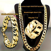 Men's Fashion Jewelry Set Stainless Steel Necklace Bracelet Ring Retro Hip-Hop Punk Style 3 Pieces