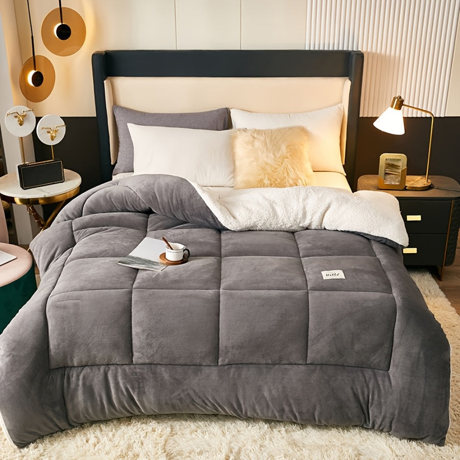 Plaid Quilted Comforter Soft Cozy Milk Velvet Fleece All-Season Bedding