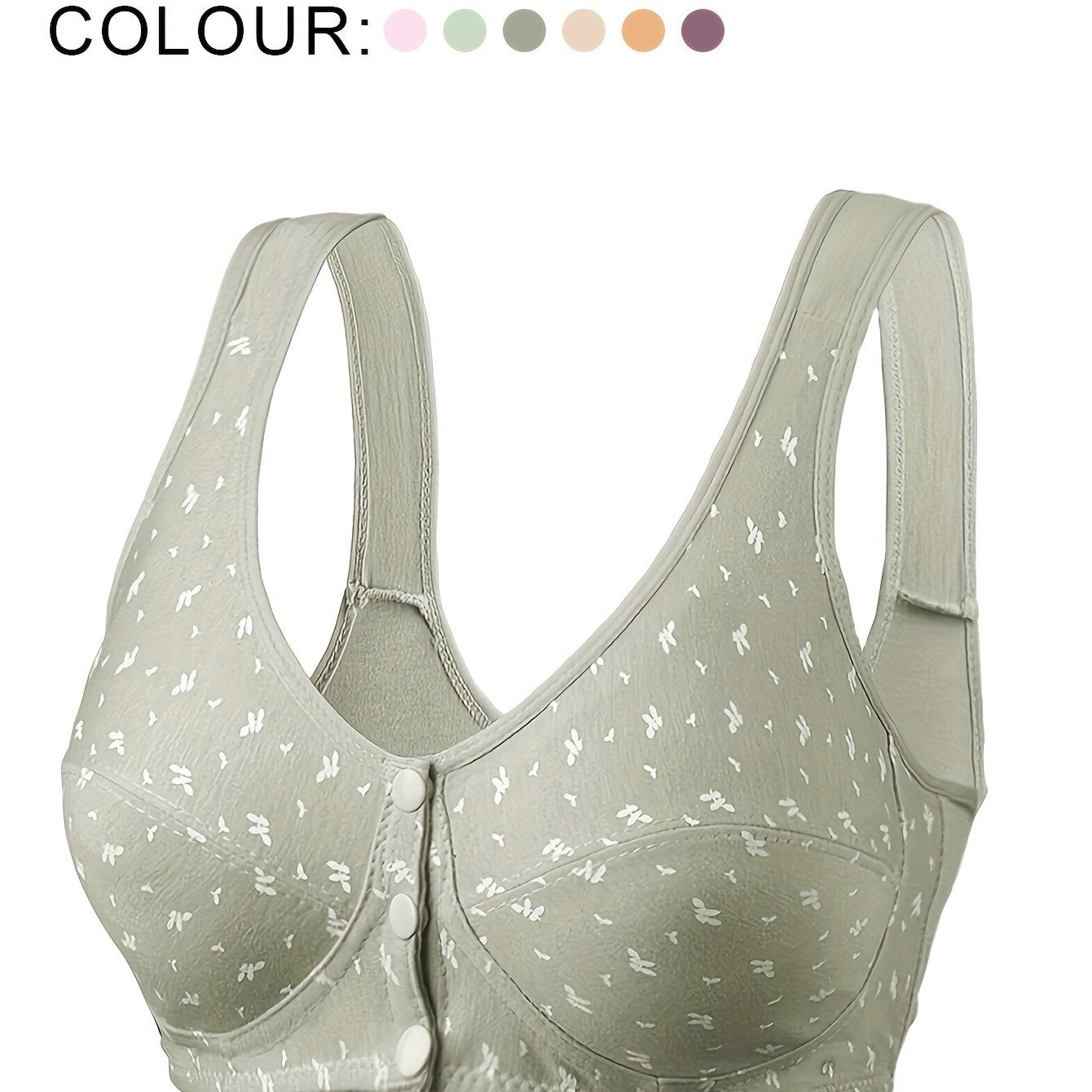 Wireless Breathable Bra with Random Print, Front-Opening Vest Style for Women