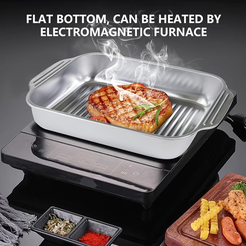 Qopqoq bilan zanglamas po'latdan yasalgan qovurish panasi to'plami, yopishmaydigan va mustahkam. Gril qilish, pishirish va BBQlar uchun ajoyib.