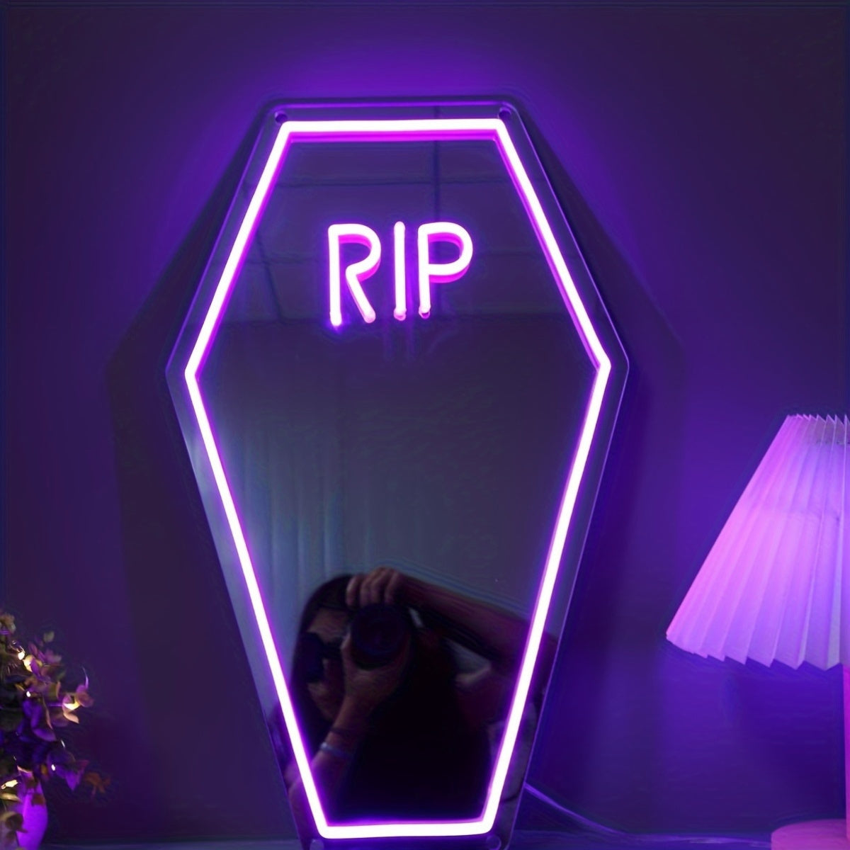 Neon Sign Mirror Wall Mountable USB Powered Home Decor Rest in Peace