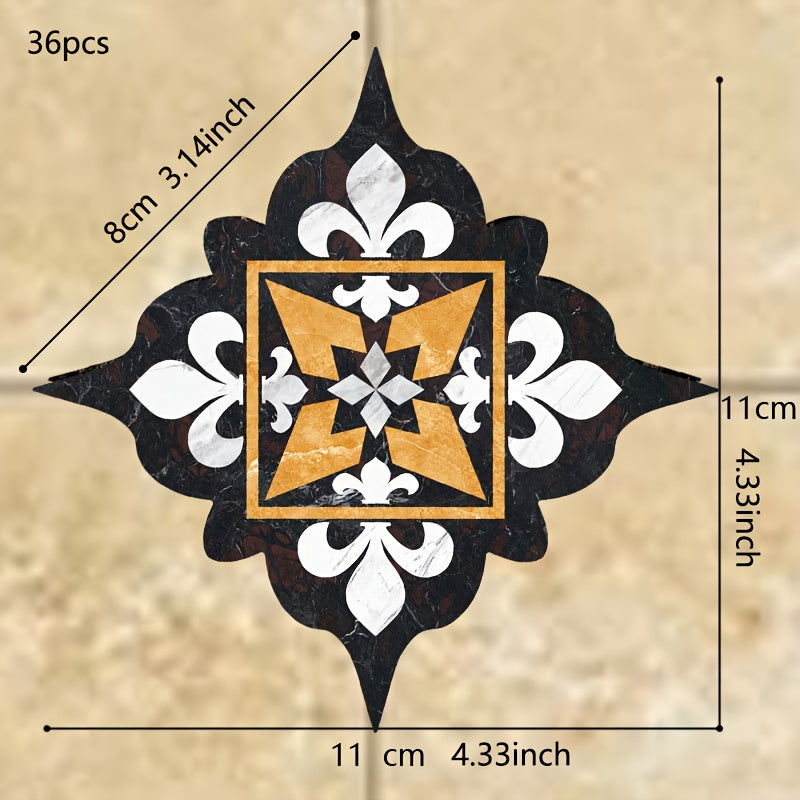 Set of 36 Waterproof Bohemian Tile Stickers for Floors, Self-Adhesive, 11cm Square