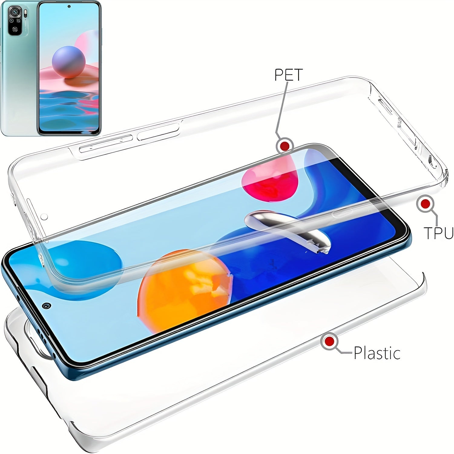 360 Full Body Phone Case for Xiaomi Models with Double Transparent Cover and Screen Protector