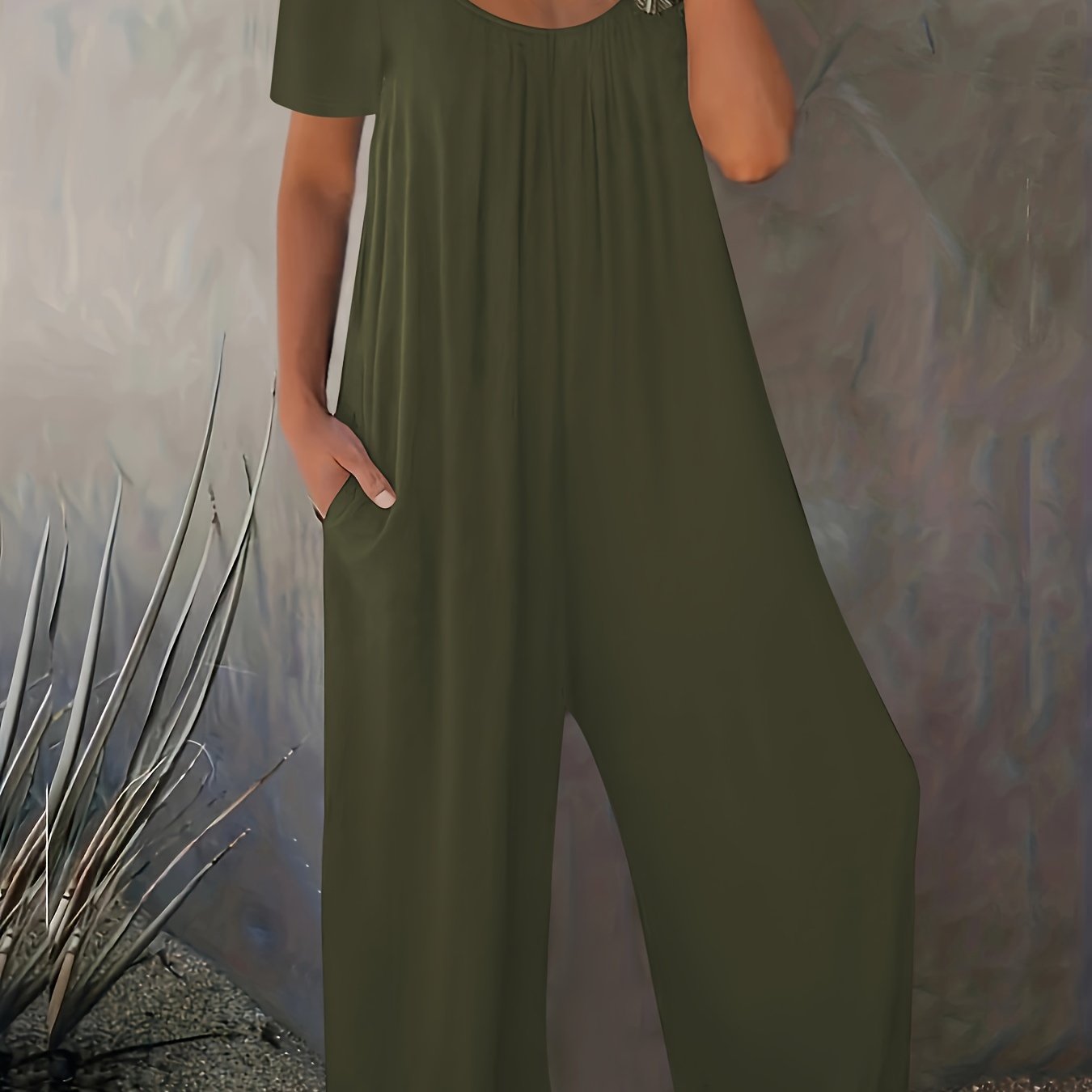 Plus Size Casual Short Sleeve Jumpsuit With Pockets for Spring Summer