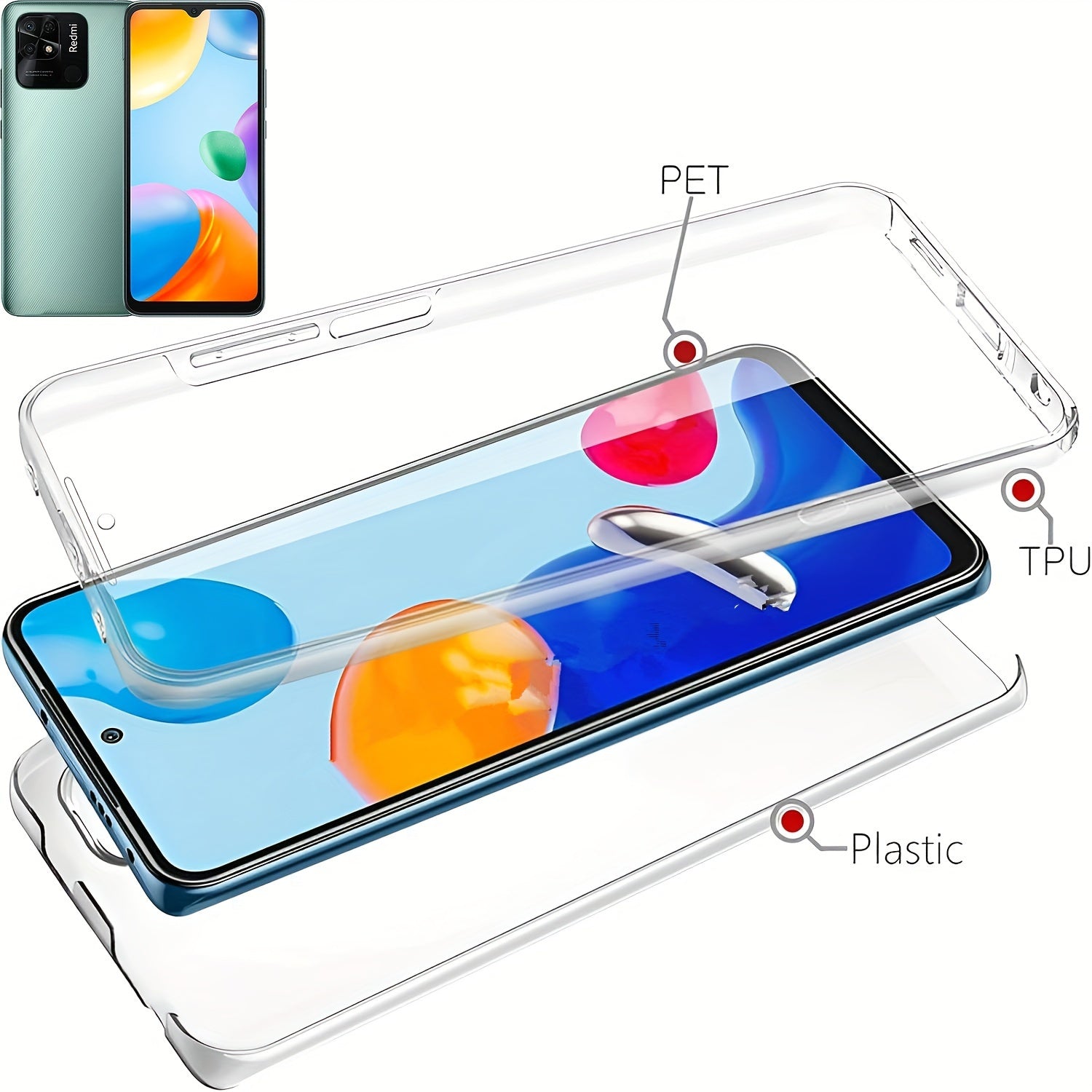 360 Full Body Phone Case for Xiaomi Models with Double Transparent Cover and Screen Protector