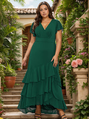 Vestido de talla grande con volante en el dobladillo, línea larga, manga flutter, para fiesta y glamour