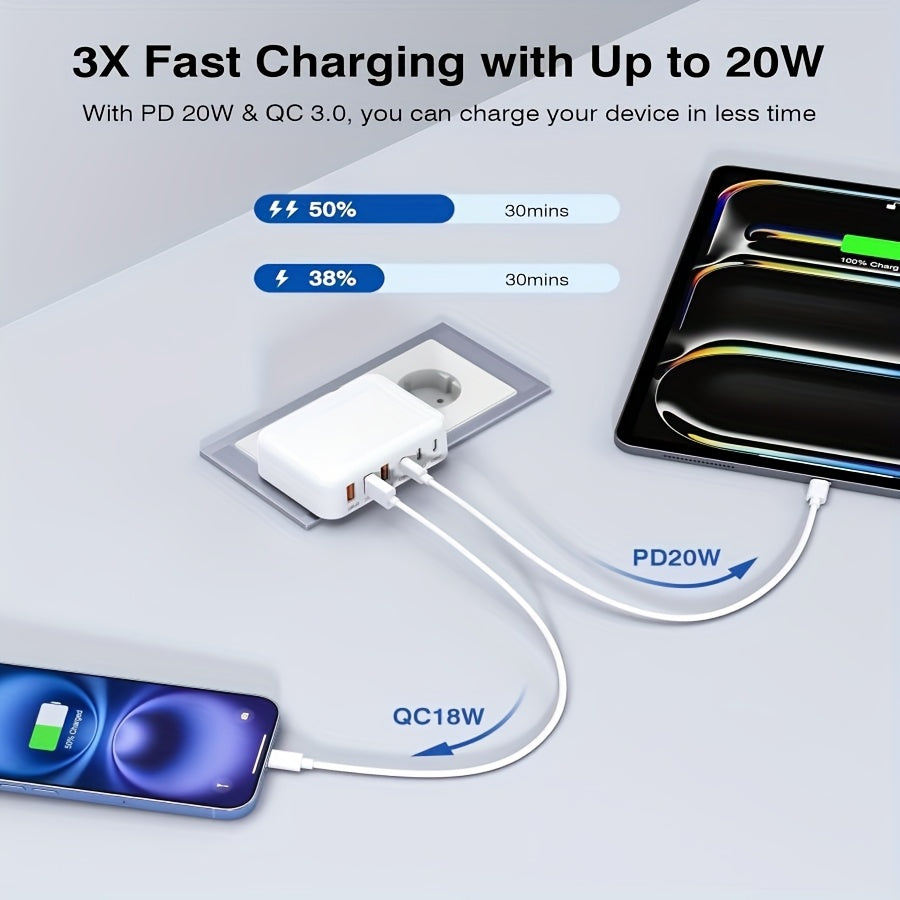 6-Port 100W USB C Wall Charger with 6-In-1 Fast Charging for iPhone iPad Samsung and More