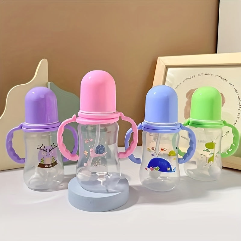 Baby Bottle with Handle and Straw 5oz 150ml Food Grade Feeding Bottle in Random Pattern