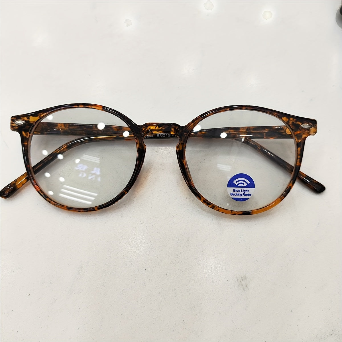 Unisex Tortoiseshell Round Glasses with Clear Lenses, TR90 Computer Spectacles