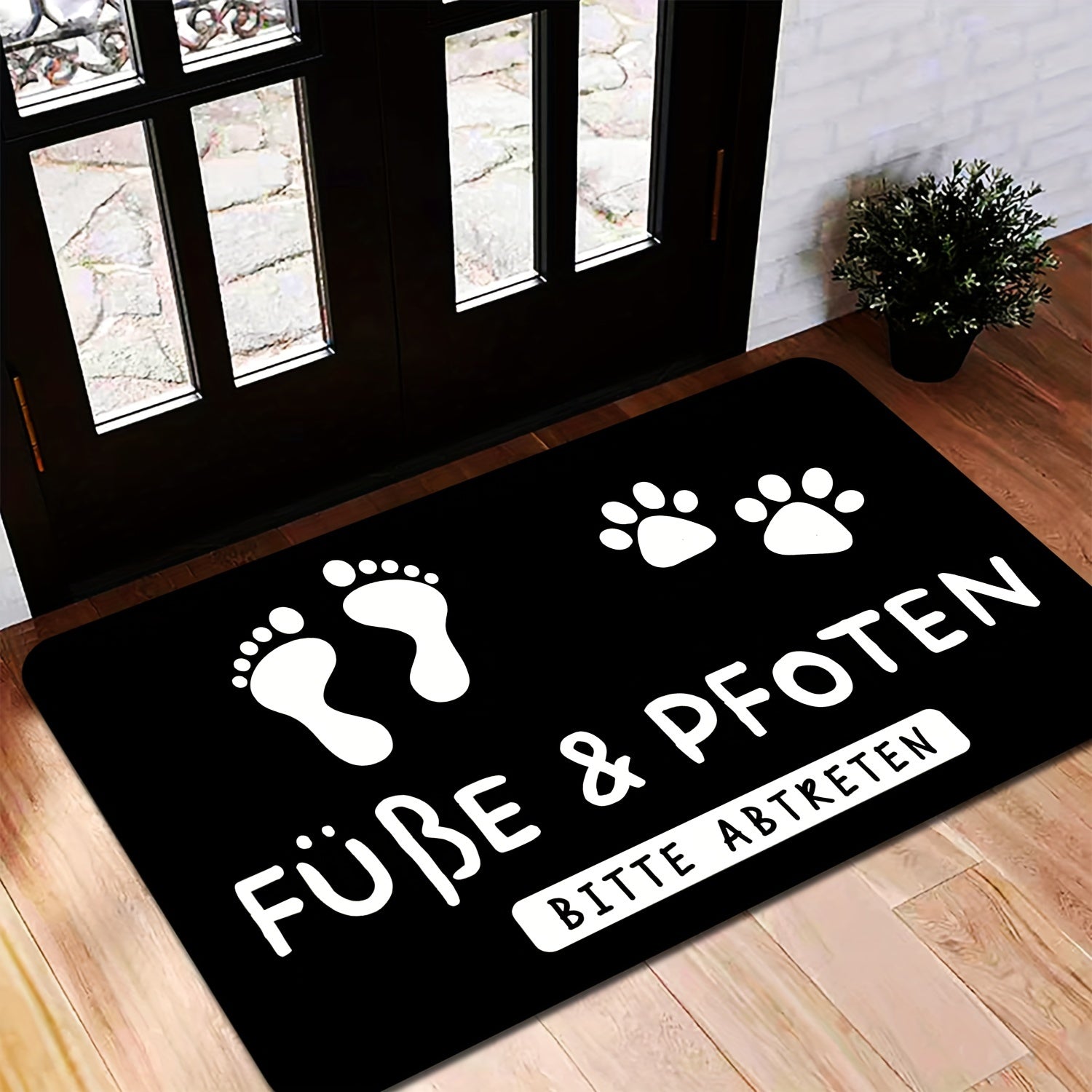 Indoor Outdoor Welcome Mat with Paw Prints Non-Slip Machine Washable Rug