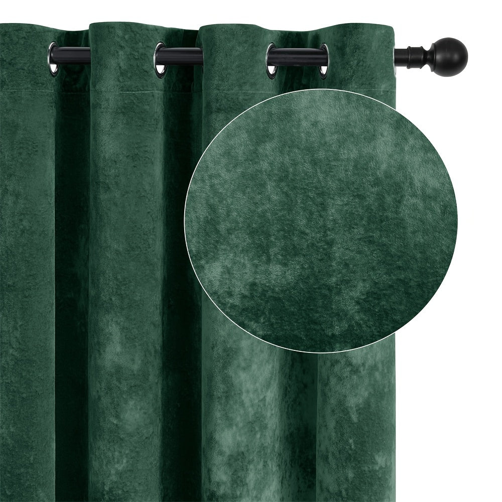 Pair of 2 Crushed Velvet Curtains with Heat and Sound Insulation for Living Room Bedroom Office