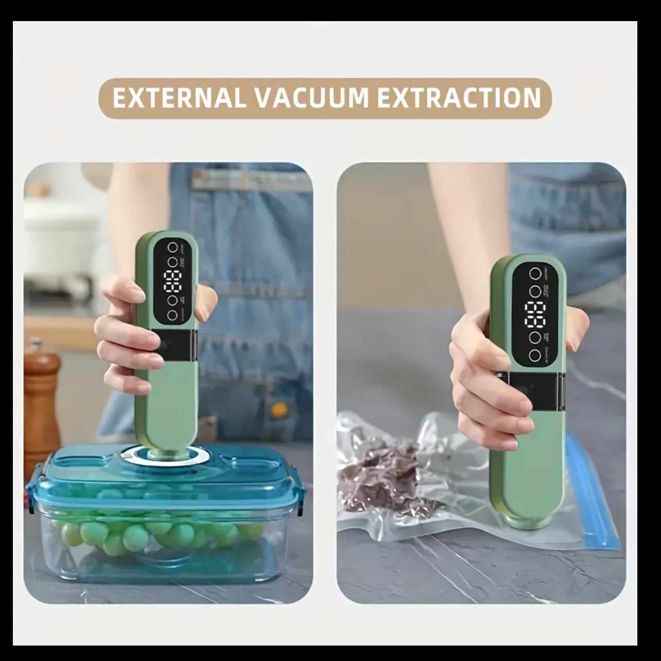 Uyda yoki sayohatda quruq va nam oziq-ovqatlarni saqlash uchun kompaktdir USB qayta zaryadlanadigan vakuum yopishtiruvchi 1200mAh batareya