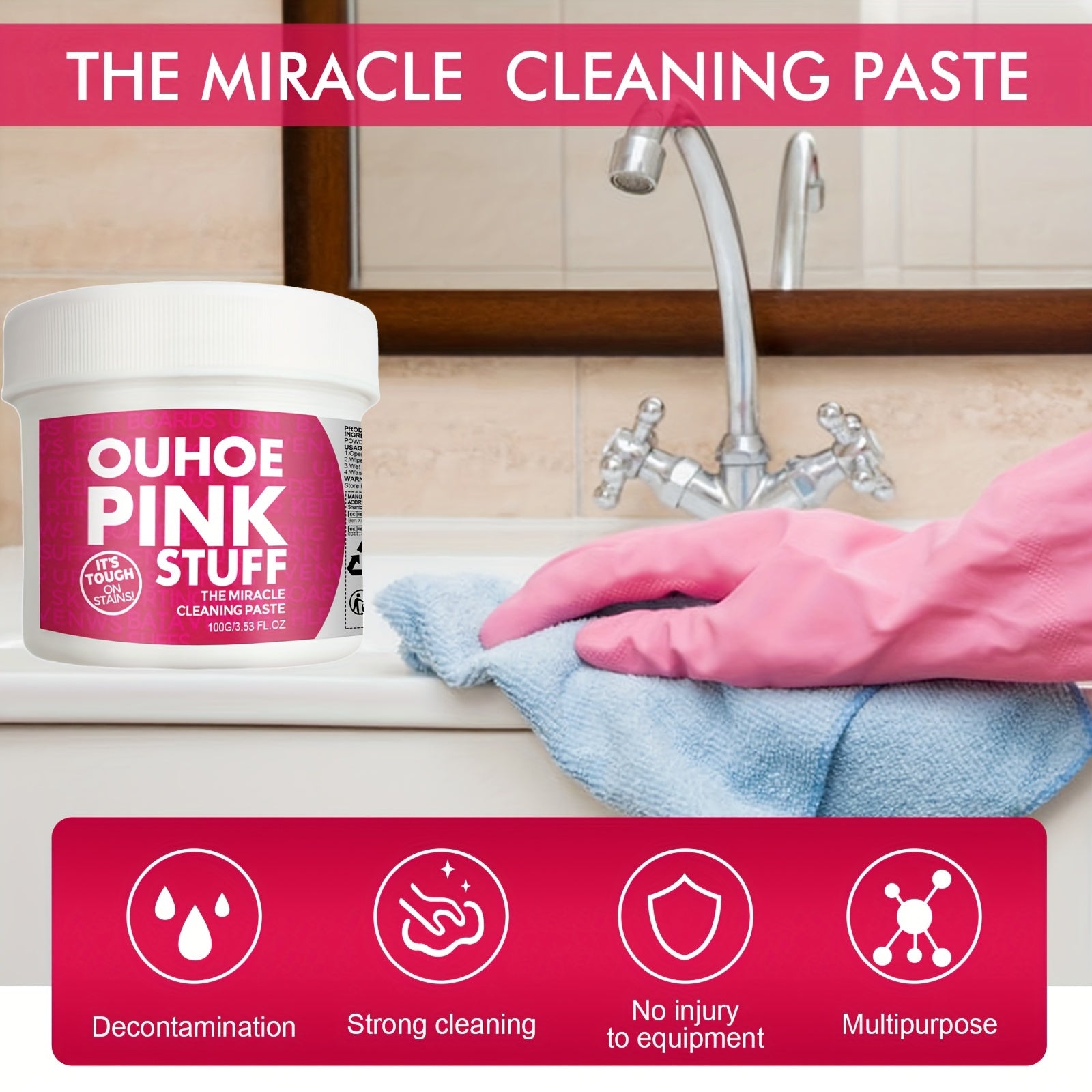 Pink Cleaning Paste for Kitchen Oil Stains Residue Free Gel