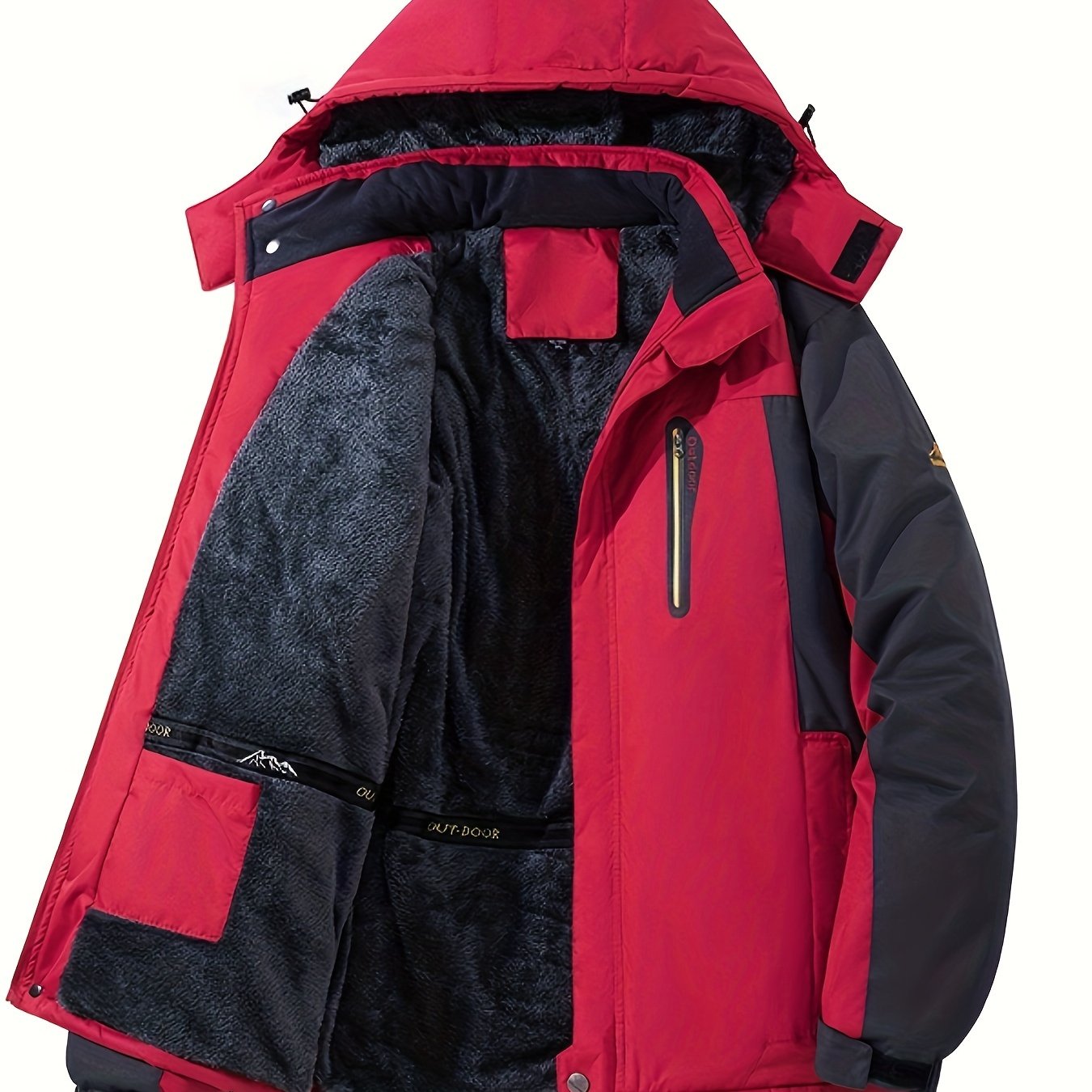 Men's Winter Fleece-Lined Hooded Windproof Jacket for Outdoor Sports
