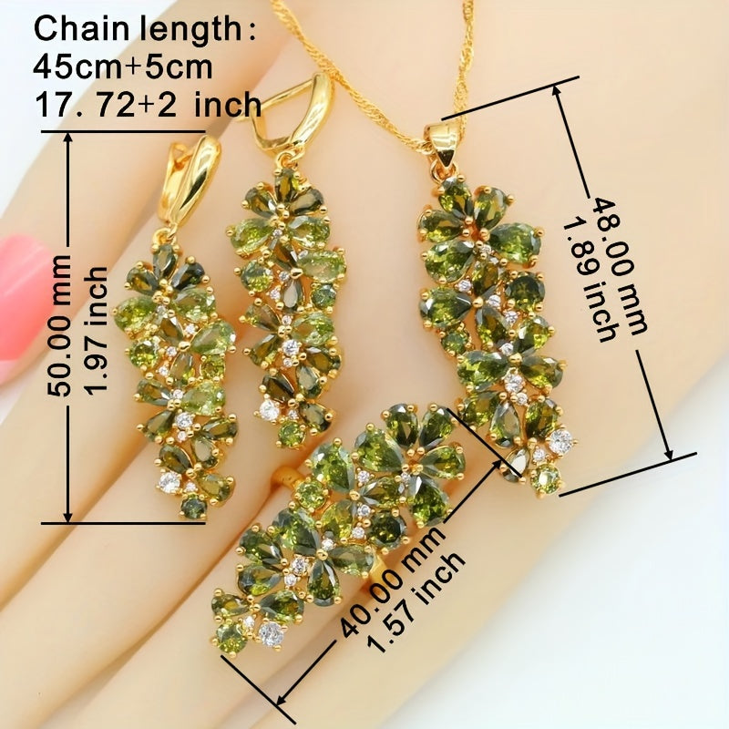 Women's Vintage Cubic Zirconia Jewelry Set with Tennis Bracelet Earrings Pendant Necklace Ring
