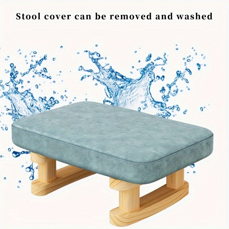 Compact Wooden Home Stool for Living Room with Washable Removable Cover