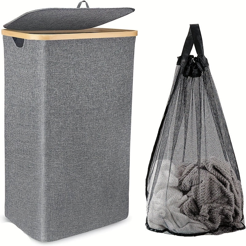 Large 110L Foldable Laundry Basket with Lid Handle and Inner Bag