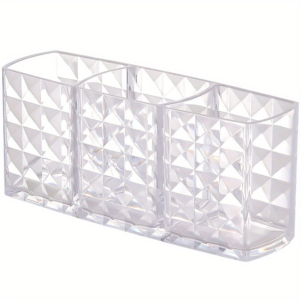 Clear Plastic Makeup Organizer with 3 Compartments for Cosmetics and Accessories