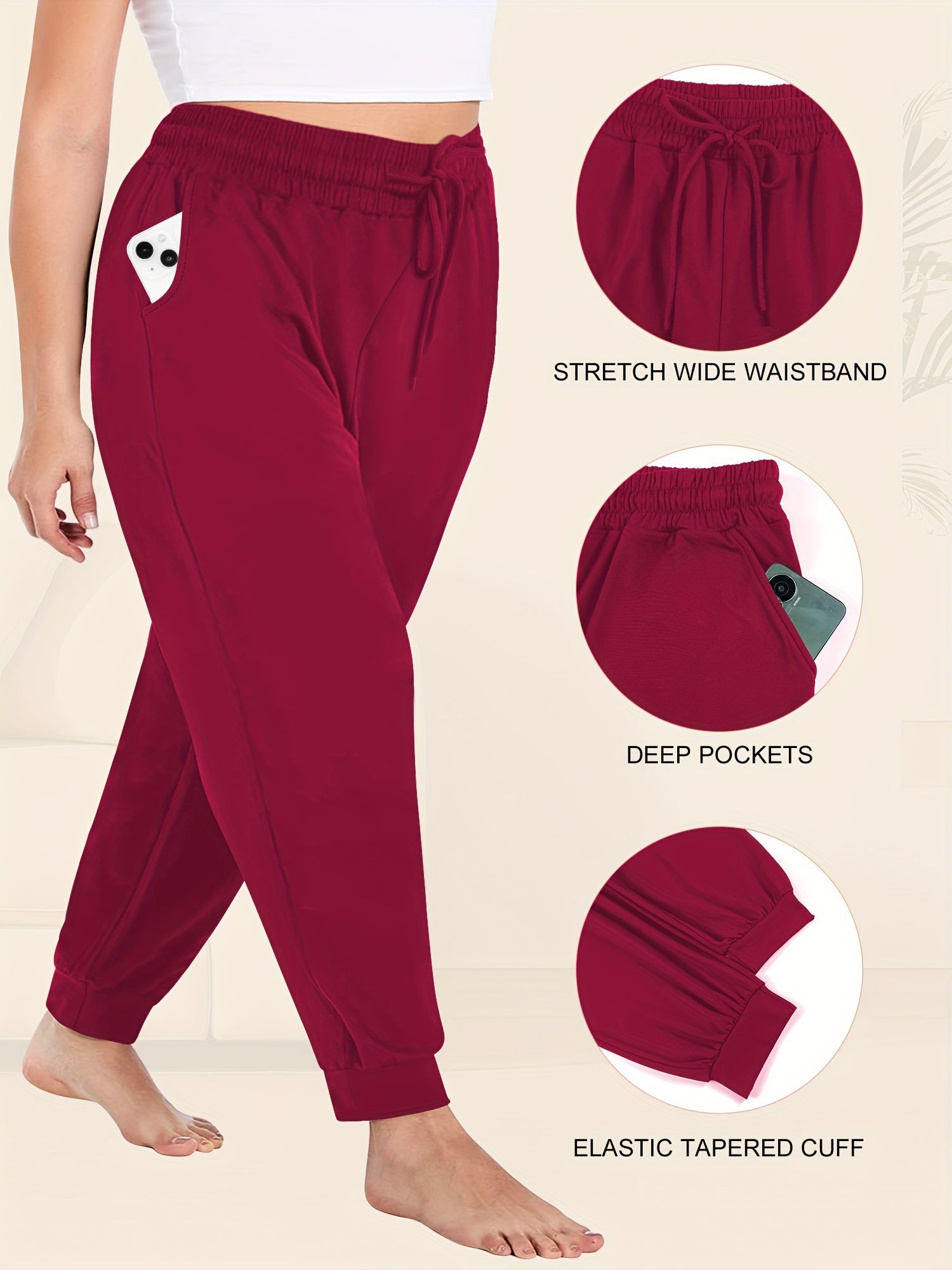 Plus Size Fitted Joggers With Pockets Drawstring Casual Pants for Fall Winter