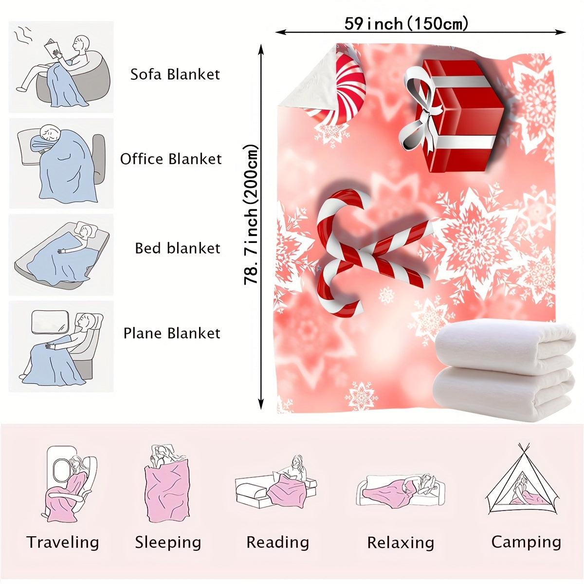 Soft Plush Christmas Throw Blanket for Sofa Bed Couch Living Room Office Camping 200-250g