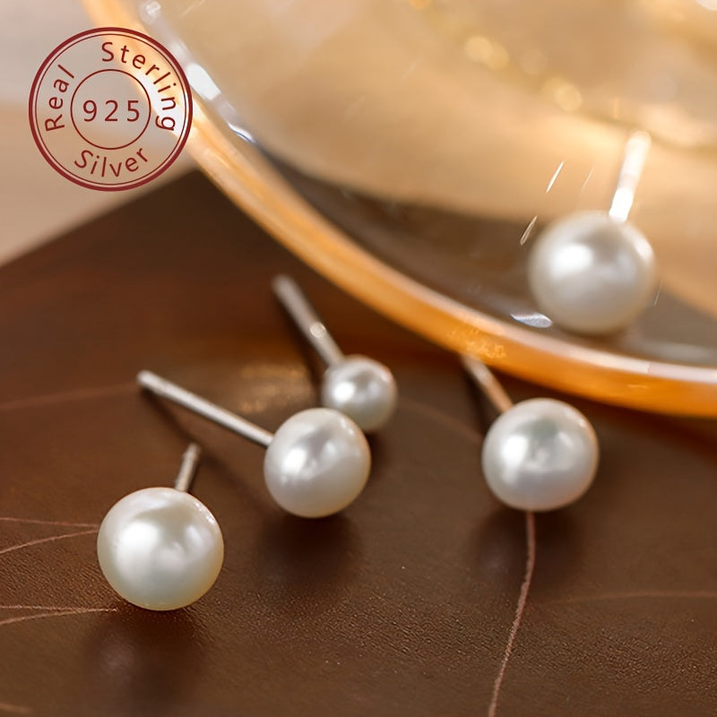 Sterling Silver Stud Earrings with Freshwater Pearls for Women Lightweight
