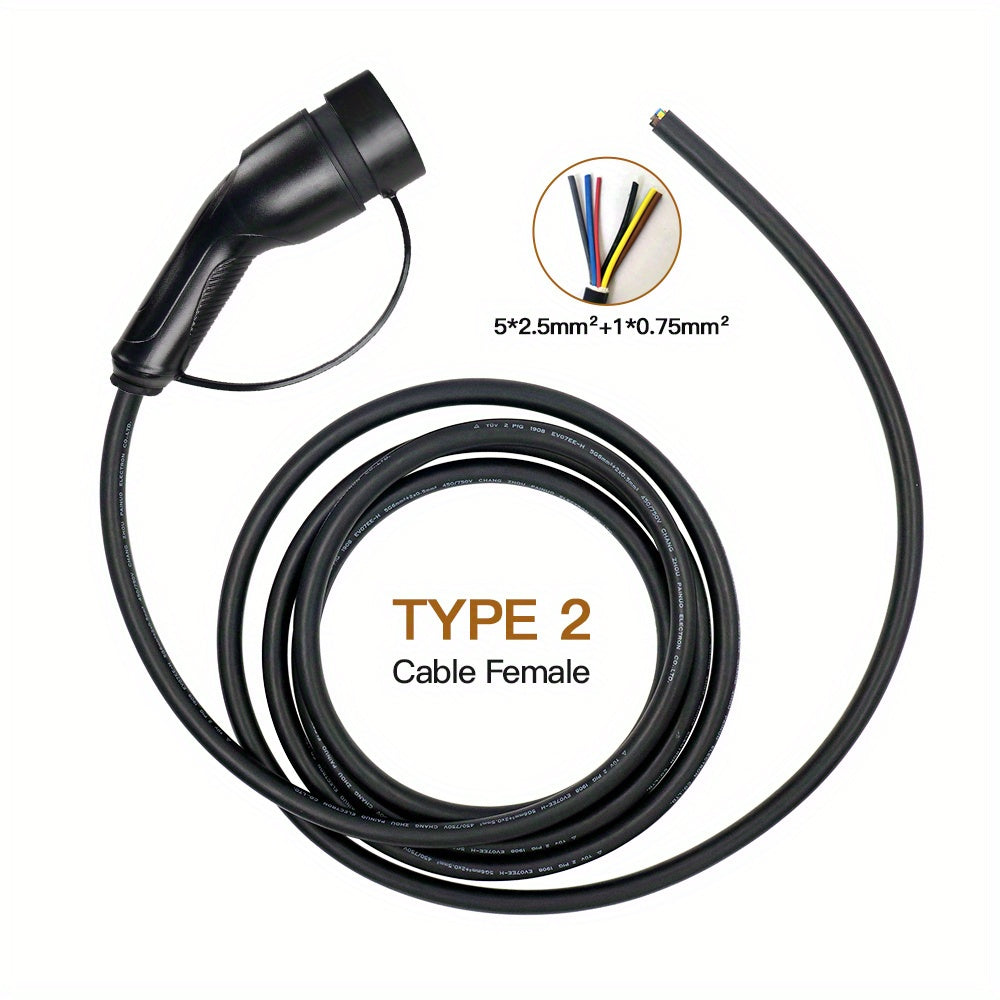 Female EV Charging Plug Black PVC 5-10m High-Speed 3.6-22KW Cable