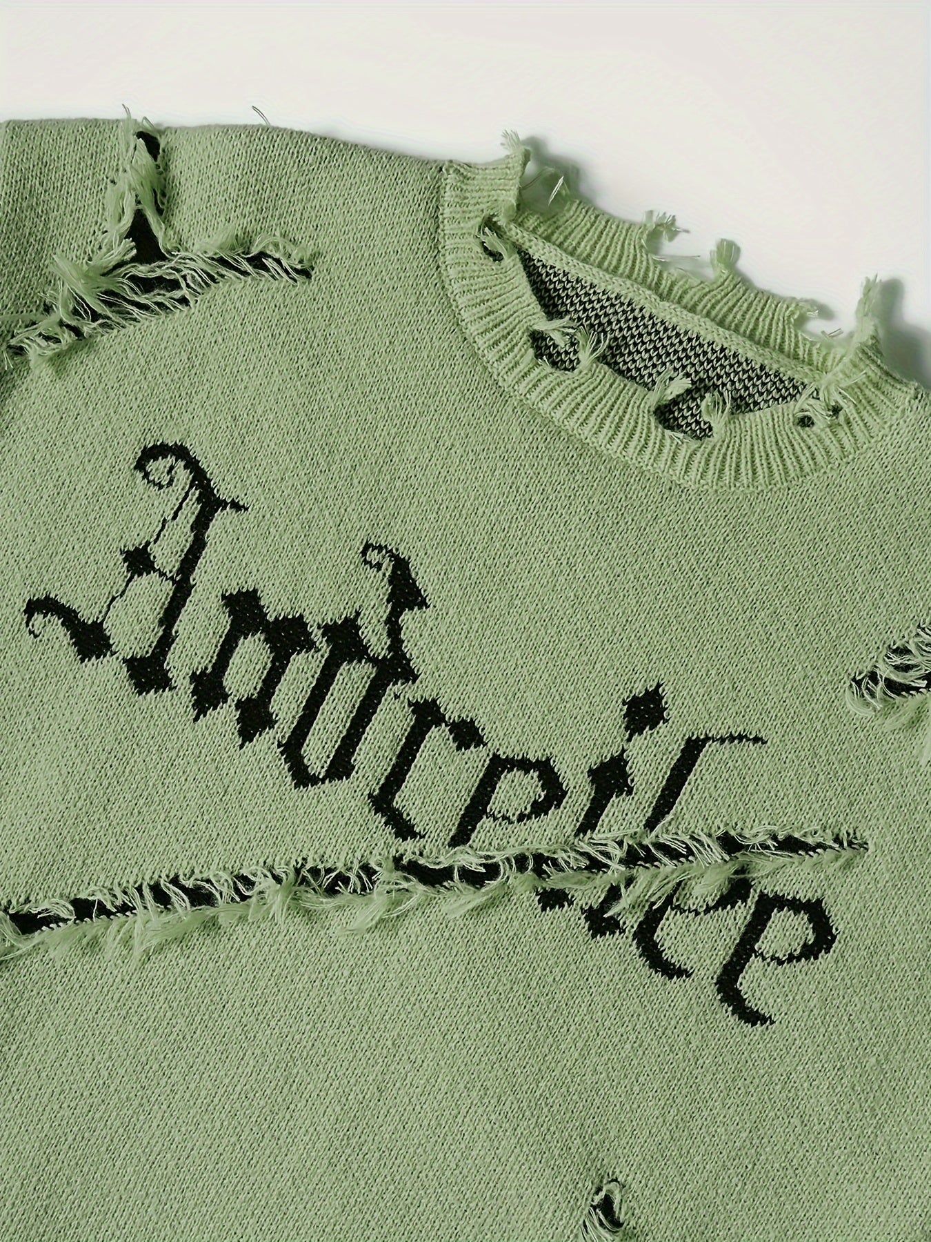 Suéter de punto para hombre con cuello redondo y detalles rasgados, casual, para otoño e invierno, al aire libre