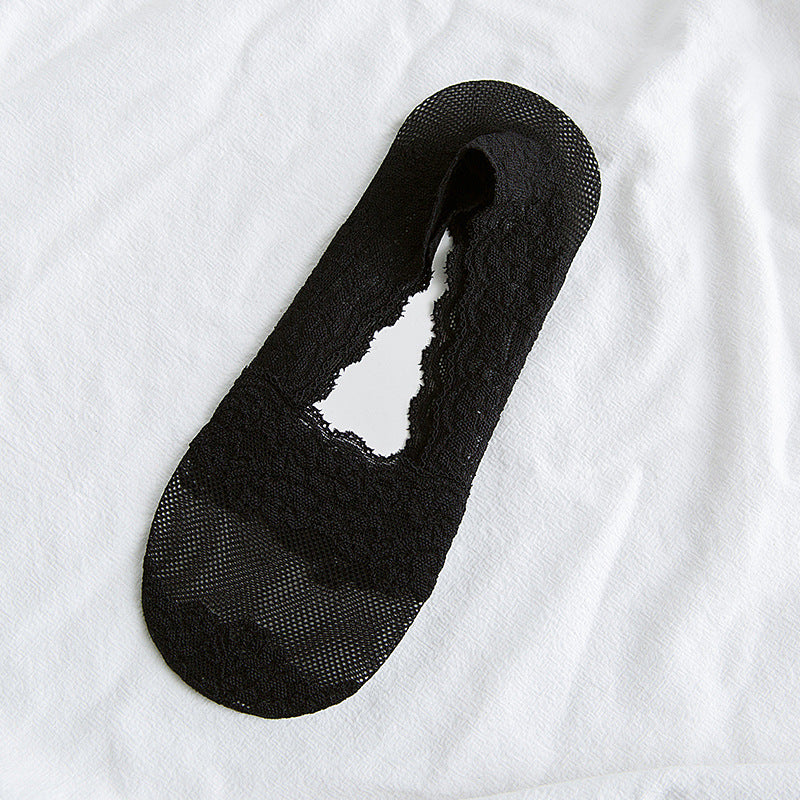 Women's Summer No-Show Socks Breathable Mesh Floral Lace Sweat-Absorbent