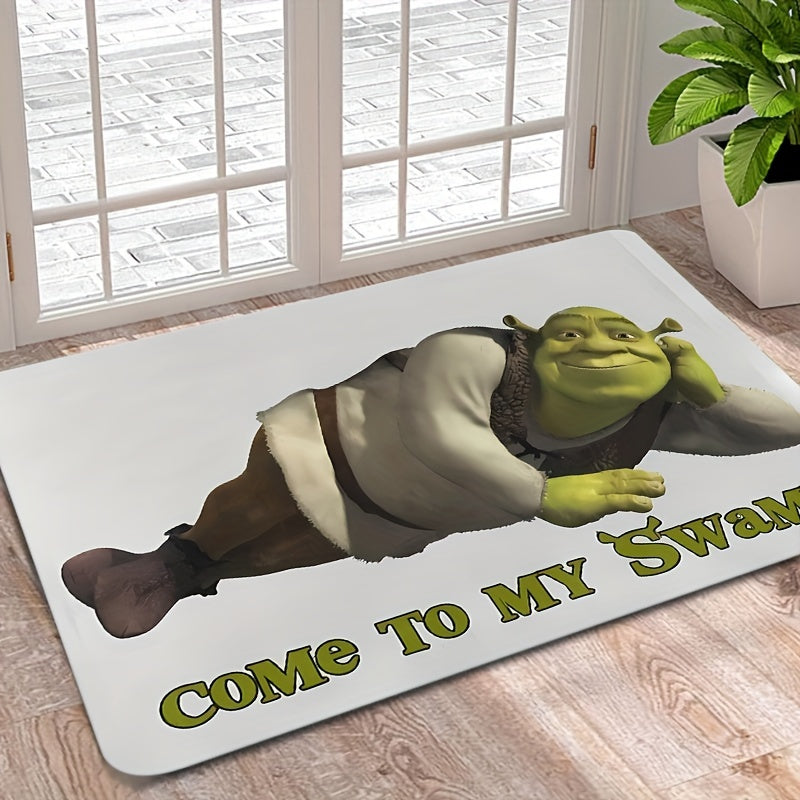 "Shrek ilhomlangan bu eshik to'sig'i bilan botqoqlikning bir bo'lagini uyga olib keling - Yuqori sifatli polyesterdan tayyorlangan, tozalash oson, kirish joylari, oshxonalar va yotoqxonalarda ichki va tashqi foydalanish uchun ideal"