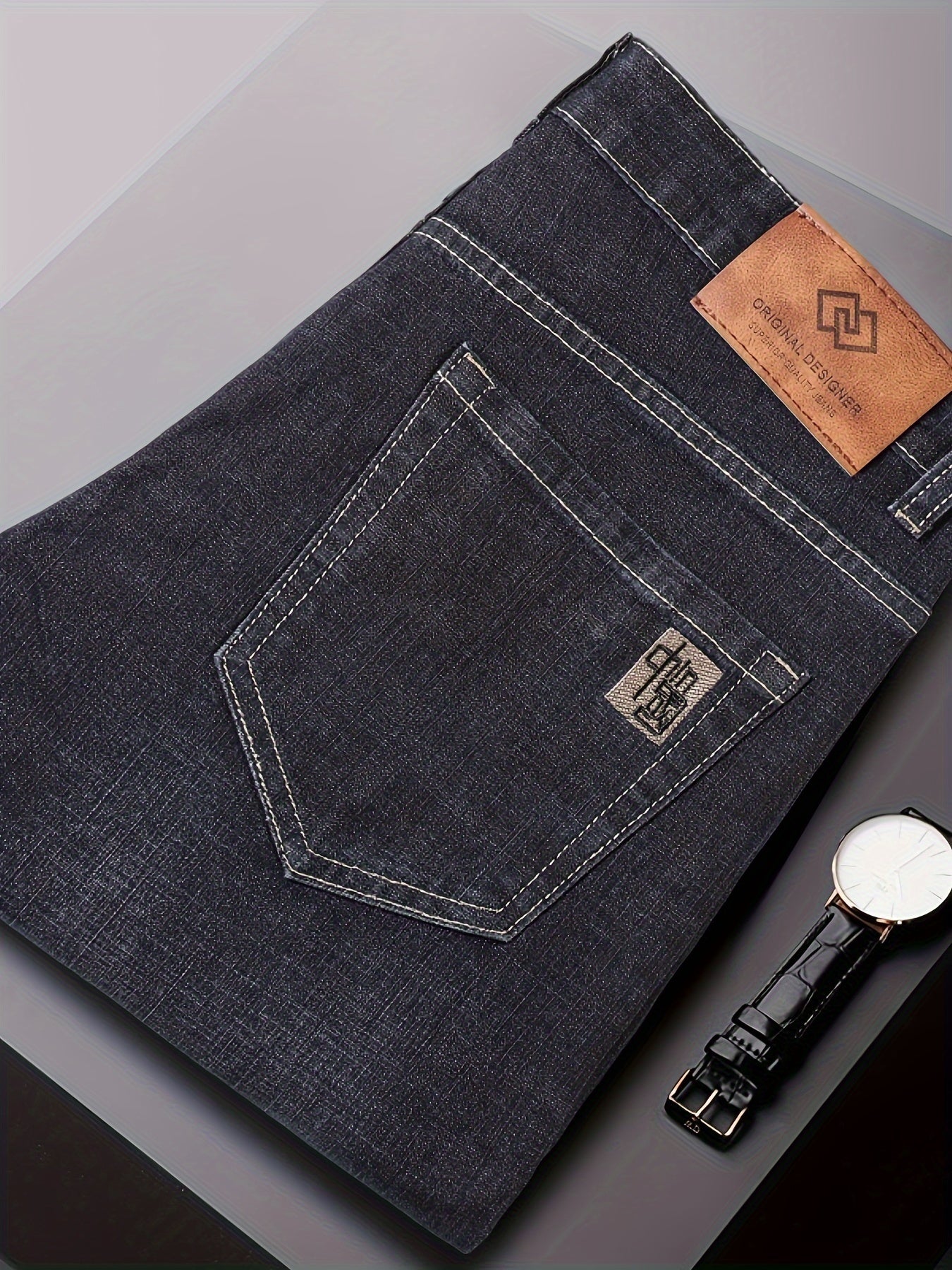 Men's Cotton Blend Straight Leg Jeans Regular Fit Solid Color All-Season