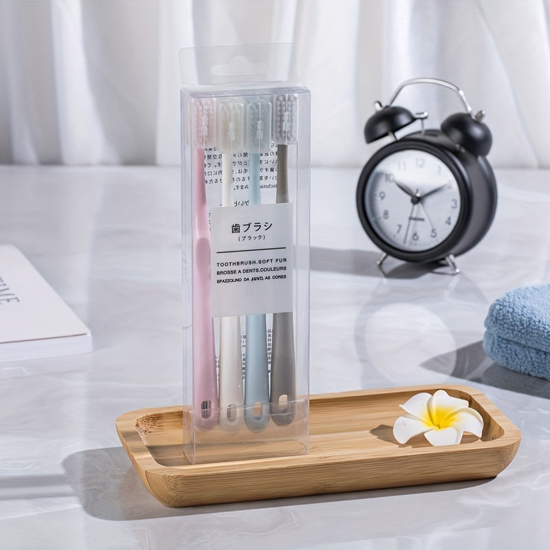 Set of 4 Japanese Macaron-Colored Toothbrushes with Soft Bristles and Protective Covers for Adults