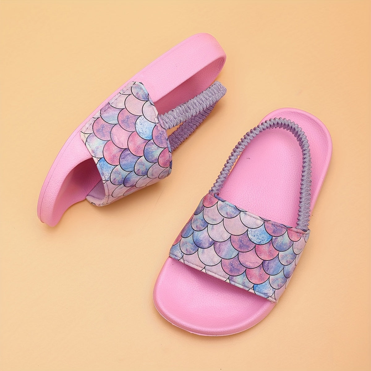 Colorful Fish Scale Print Open Toe Slippers for Boys and Girls All-Season Lightweight Non-Slip