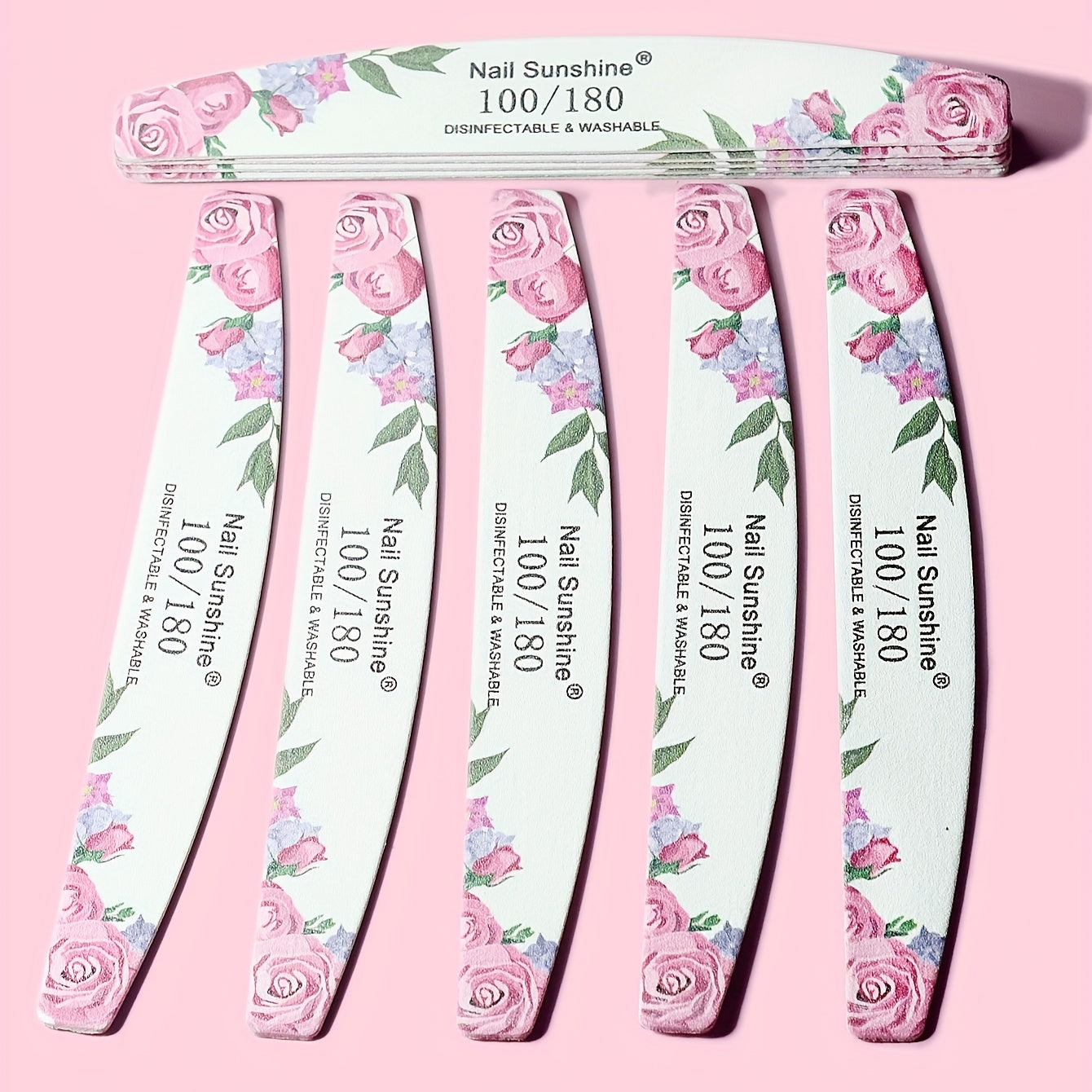 10 Rose Flower Half-Moon Nail Files Unscented Manicure Tools Set