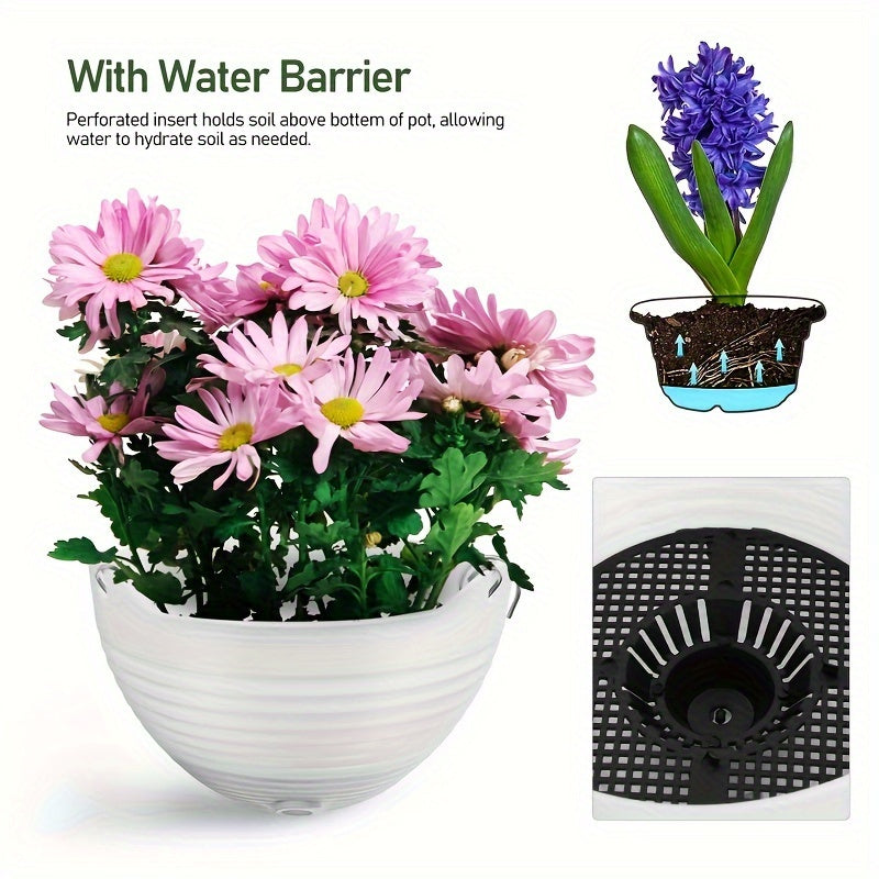 Set of 4 White Hanging Resin Planters with Drainage Holes for Indoor Outdoor Balcony Patio